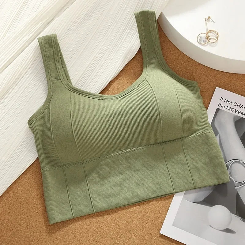 Women's No Steel Ring Gathered Sports Underwear Summer New Breathable Inner and Outer Wear Vest Sports Top Woman Gym Sport Bra Peaceful Pleasures Health and Wellness Green Top One size(40-60kg)
