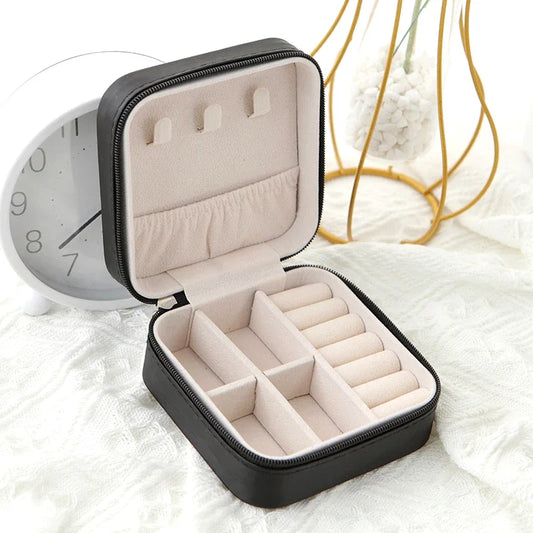 Travel PU Leather Jewelry Box – Zipper Case | Black, Pink, White Travel Jewelry Box Peaceful Pleasures Health and Wellness