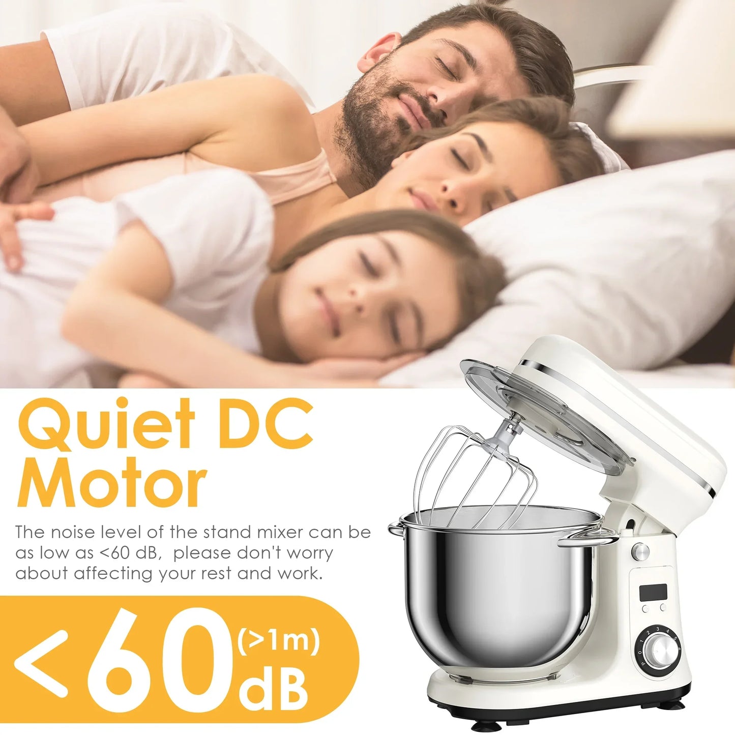 BioloMix Kitchen Food Stand Mixer, Blender, Quiet Motor, Cream Egg Whisk, Whip Dough Kneader, 6-Speed, 1200 W, 6 L, DC Peaceful Pleasures Health and Wellness