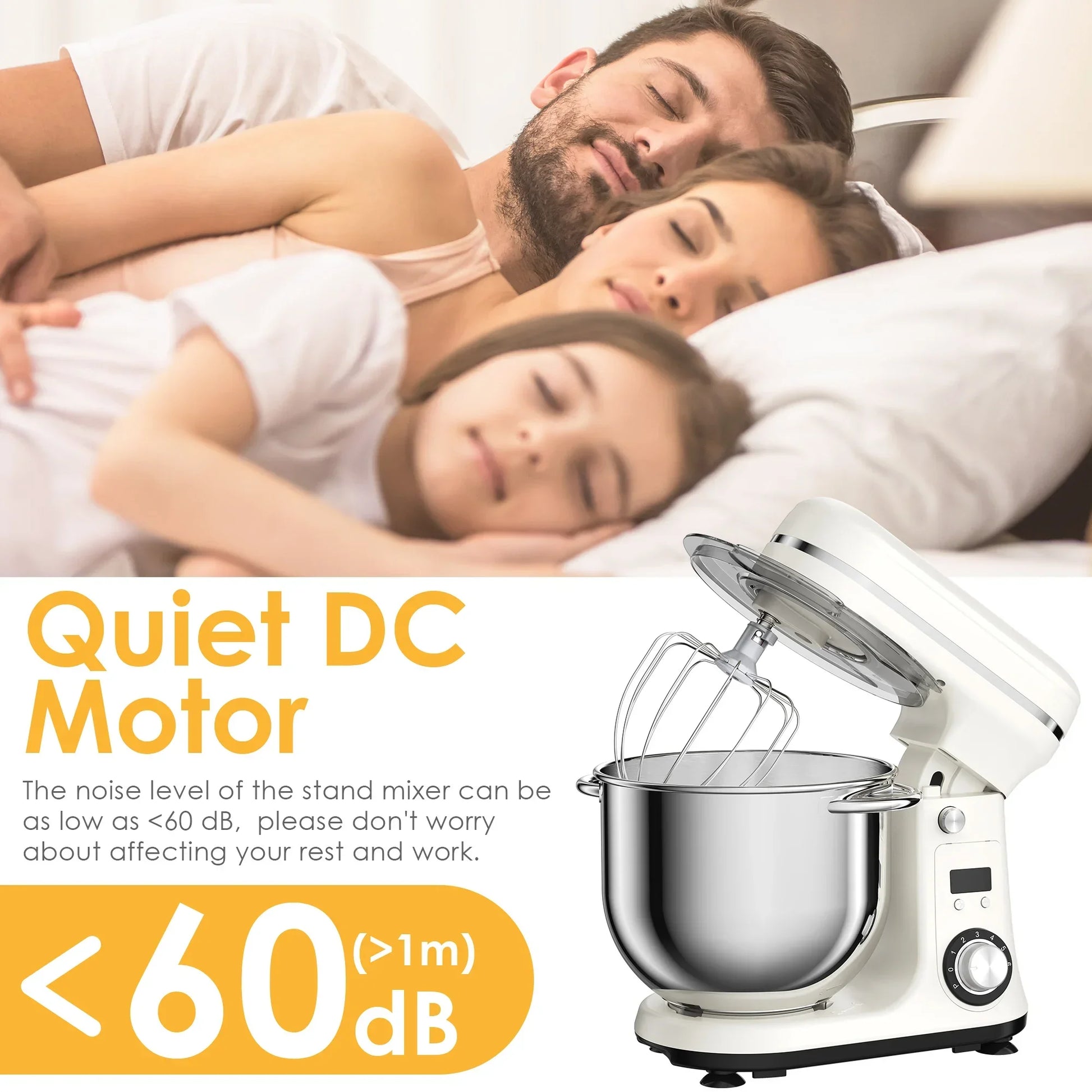 BioloMix Kitchen Food Stand Mixer, Blender, Quiet Motor, Cream Egg Whisk, Whip Dough Kneader, 6-Speed, 1200 W, 6 L, DC Peaceful Pleasures Health and Wellness