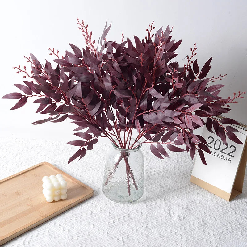 Silk Artificial Willow Bouquet | Fake Green Leaves for Home & Wedding