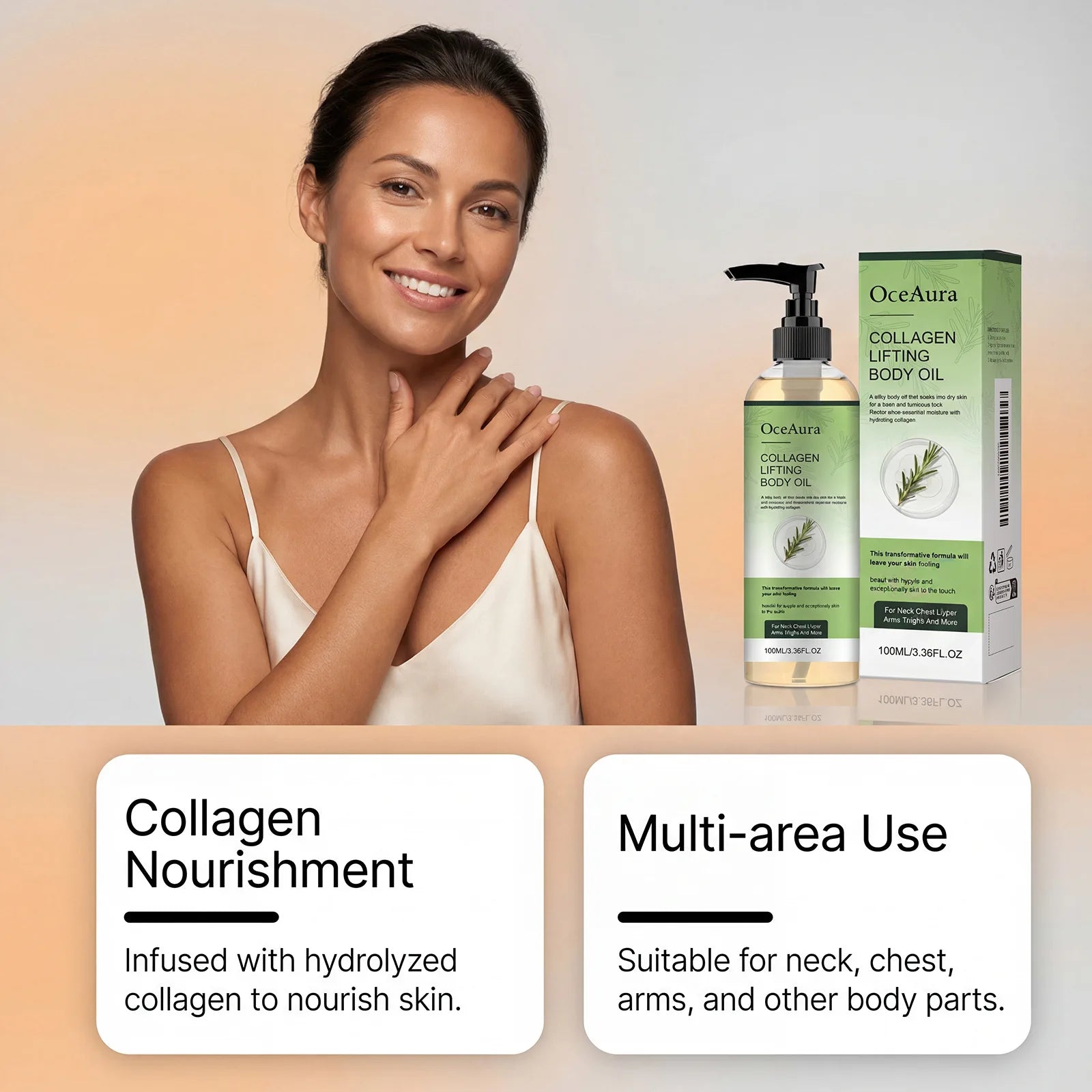 Collagen Body Oil Deep Hydration Moisturizing Firming Tightening Intensive Skin Elasticity Enhance Skin Non-Greasy Body Care Oil Peaceful Pleasures Health and Wellness