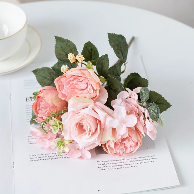 Silk Artificial Rose Peony Bouquet – Wedding & Home Décor