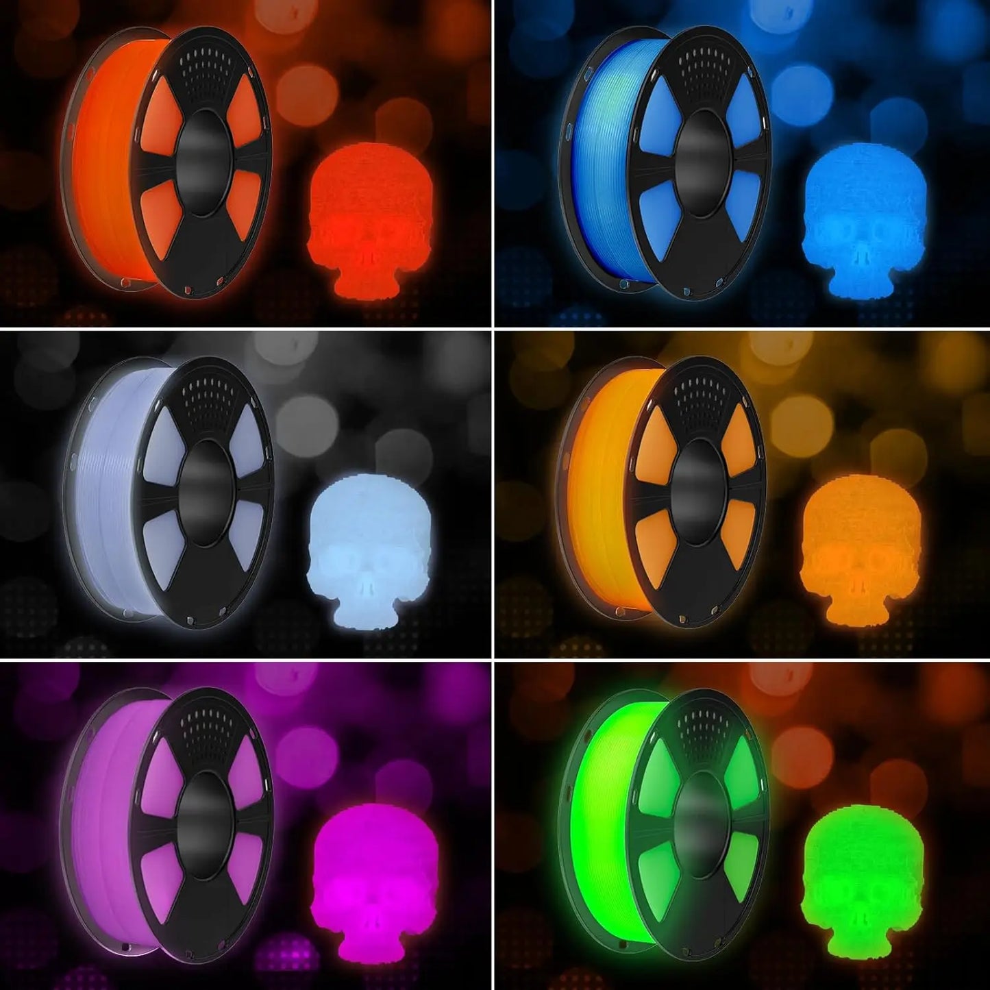 Glow Rainbow PLA Filament 1.75mm – Luminous Glow in the Dark
