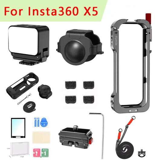 Flymile Aluminum Cage for Insta360 X5 + Silicone Lens Cover Camera Protective Cage Oasis Select