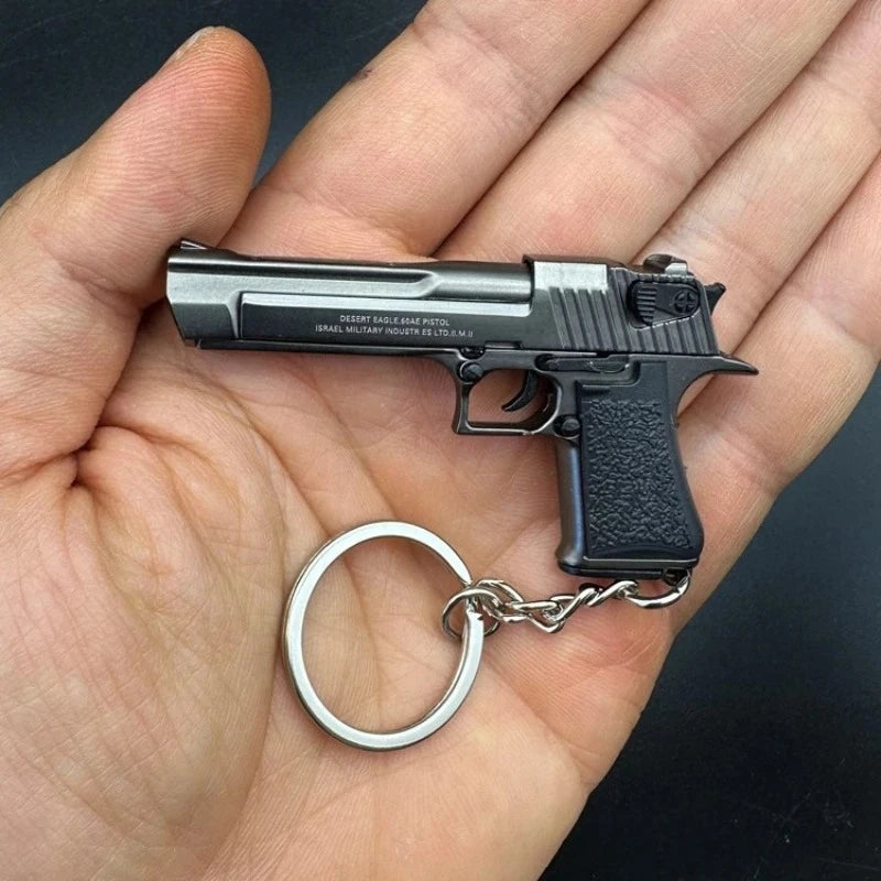 Alloy 1:4 Scale Mini Desert Eagle Pistol Keychain Metal Toy Gun Model for Adults Kids Christmas Gift Peaceful Pleasures Health and Wellness Gun Grey