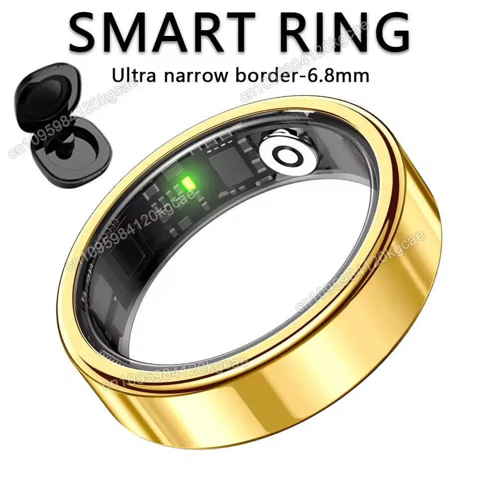 New R09 Smart Ring Men Women with Charging Case,Heart Rate Blood Oxygen,Skin Temperature Monitor,5ATM Waterproof For Android Peaceful Pleasures Health and Wellness Gold Pro 12