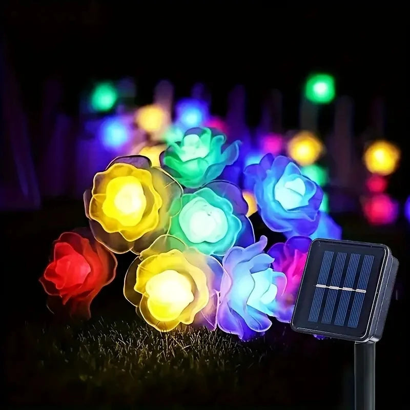 Solar Rose LED Fairy String Lights | 8 Modes, IP65, Garden Decor