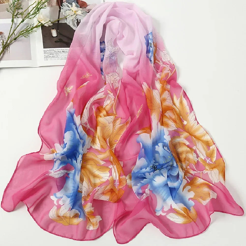 Women's Chiffon Floral Gradient Scarf Shawl – 160×50cm