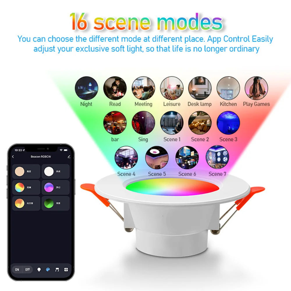 10W Smart RGBCW LED Recessed Downlight | Tuya Bluetooth & App