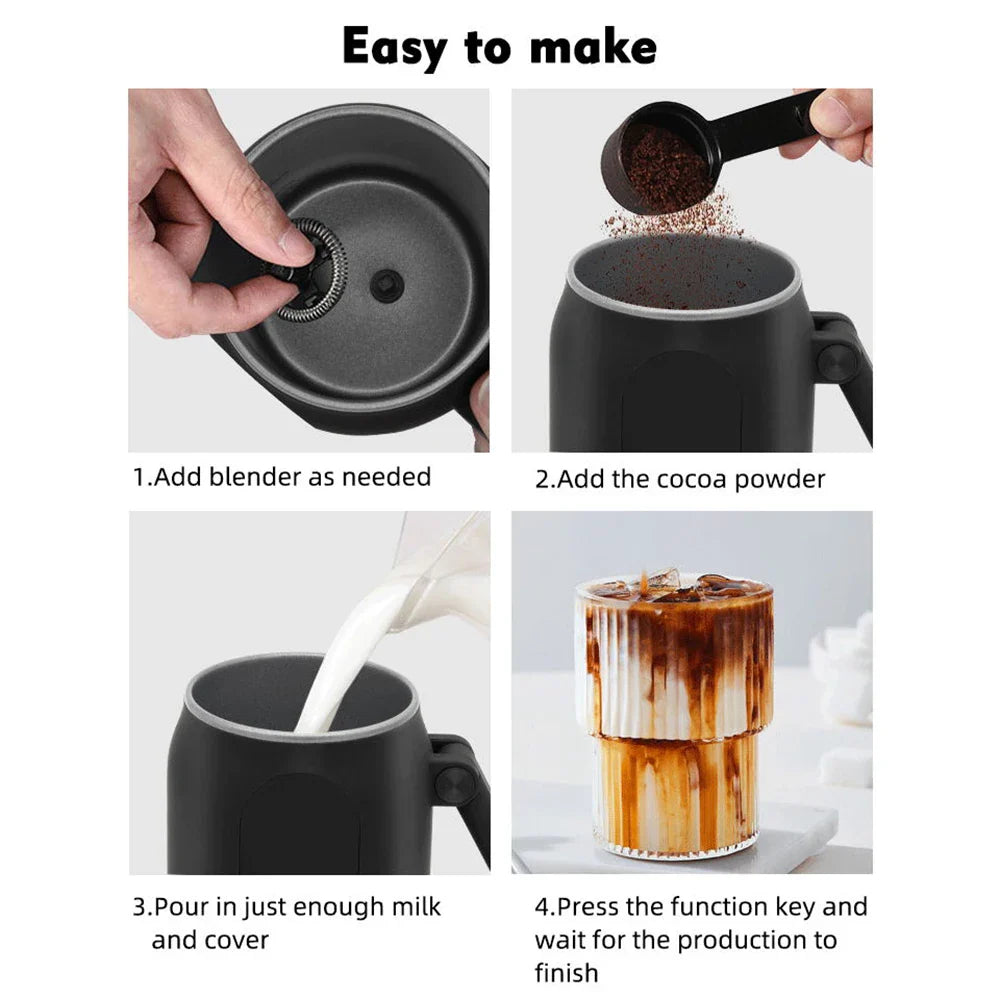 4-in-1 Electric Milk Frother & Steamer with Foldable Handle