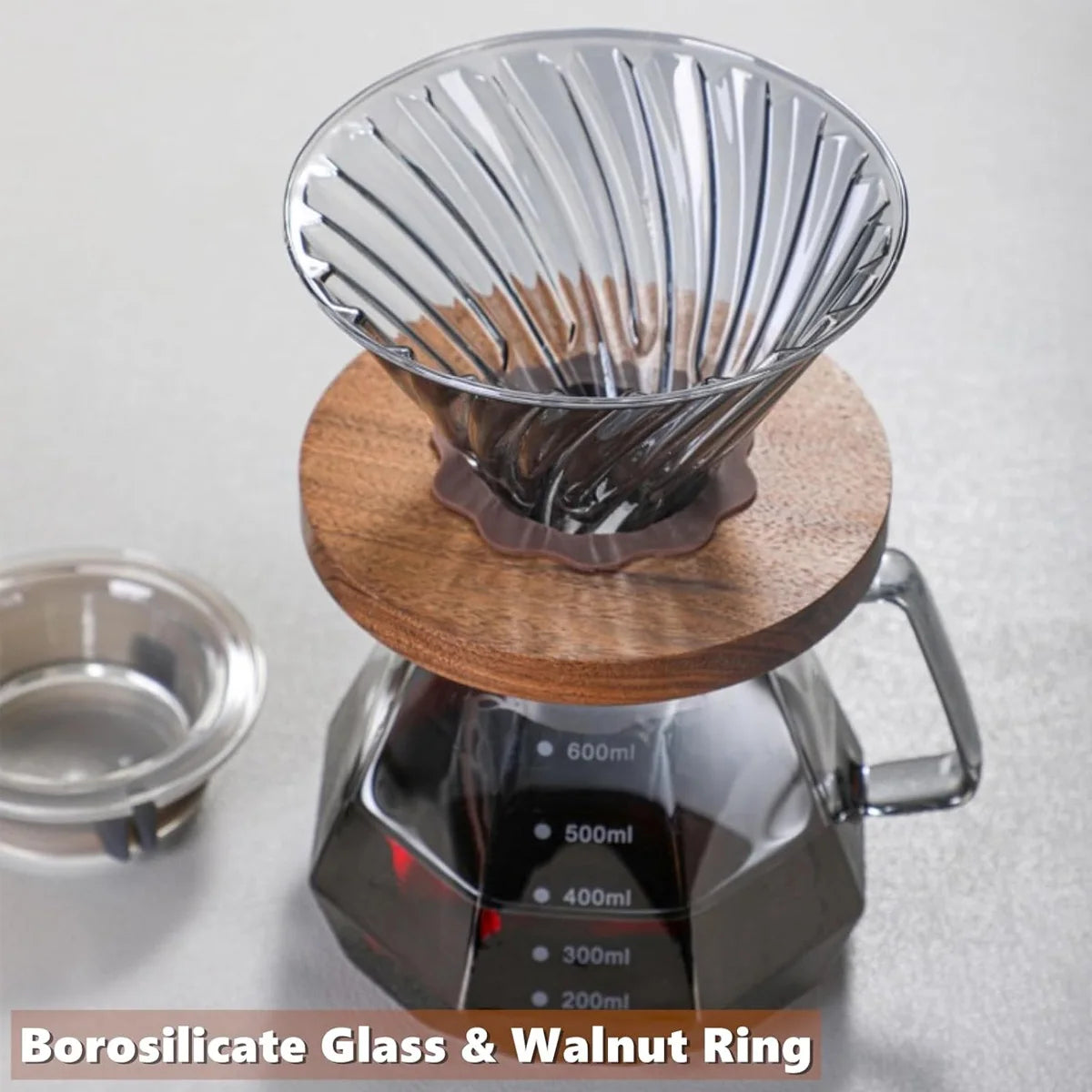 Leeseph Pour Over Coffee Maker with Walnut Handle & Glass Lid, 13.5/20 OZ Glass Coffee Pot for Home Café Restaurant Camping Peaceful Pleasures Health and Wellness