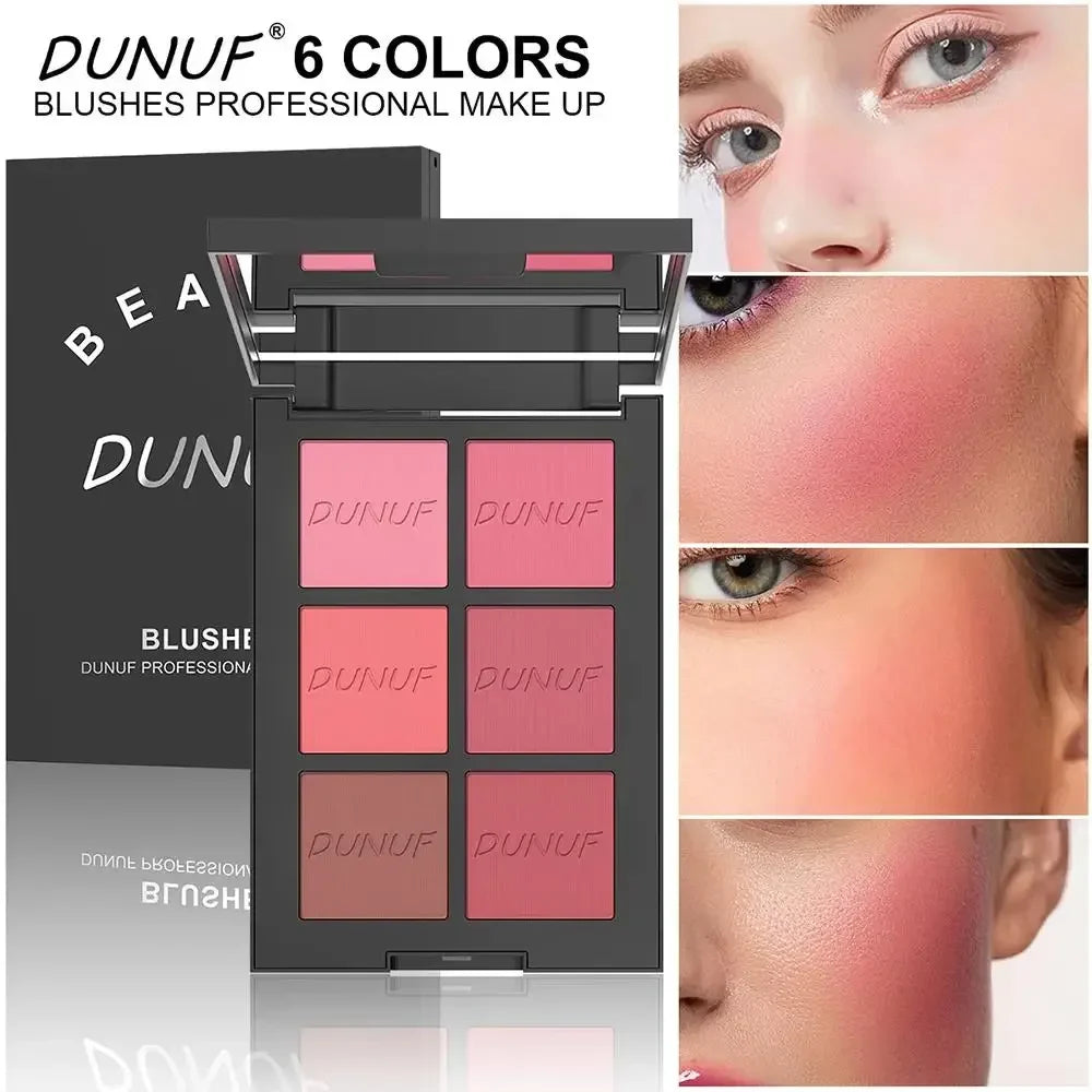 DUNUF 6-Color Blush Palette – Matte, Shimmer & Highlighter