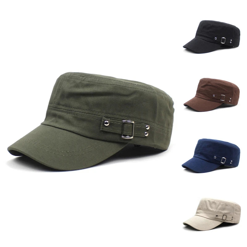 Hat Men Version Tide Solid Color Flat Baseball Caps Cotton Blend Cap Men Side Button Duck Tongue Hat Sunscreen Sports Hat Peaceful Pleasures Health and Wellness