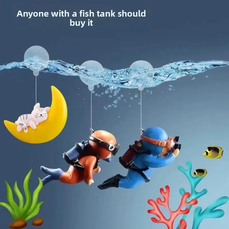 Creative Aquarium Floating Ornaments Diver&Girl Mini Decor Floating Fish Tank Turtle Cylinder Suspended Ornament Accessories Peaceful Pleasures Health and Wellness