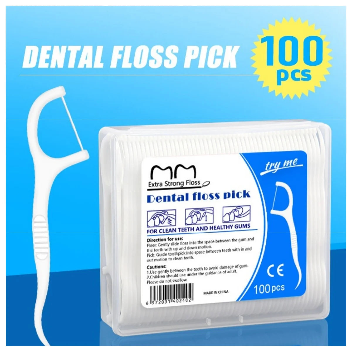 Dental Floss Sticks 100/300 Pack | High-Tension Flossers