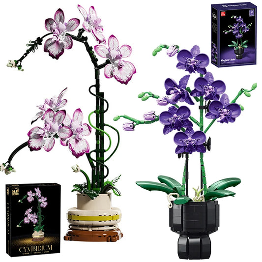 FINGERROCK Orchid Building Blocks DIY Floral Brick Set | Gift Floral Building Block Set Peaceful Pleasures Health and Wellness