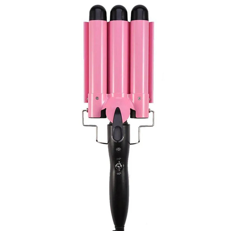 New PTC Instant Heating 3 Barrels Curling Iron Professional Hair Crimper Wand Suitable for All Hair Types Hair Curler Peaceful Pleasures Health and Wellness Black pink EU