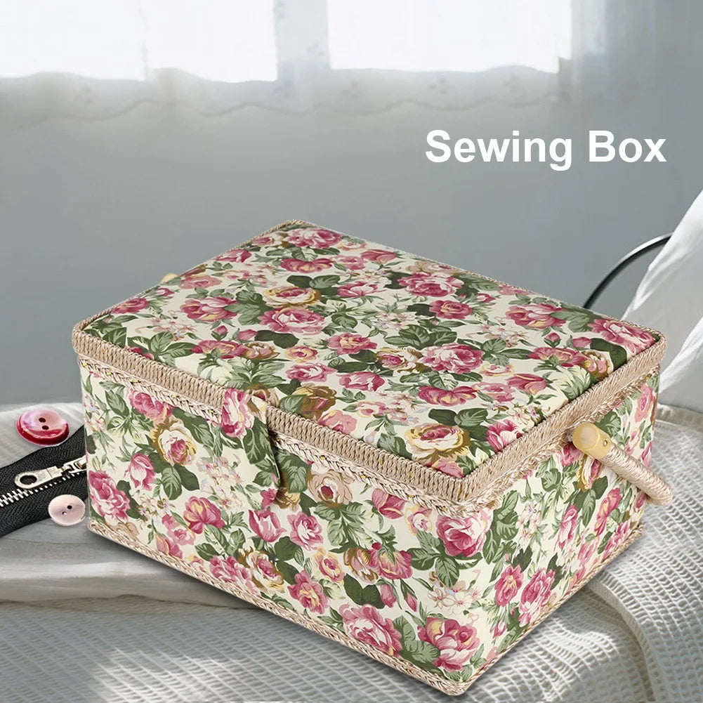 Craft Box Storage Fabric Floral Printed Sewing Basket Household