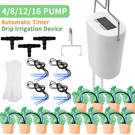 Automatic Plant Flower Watering Pump Home Sprinkler Drip Irrigation Device 2/4/8/16 Heads Pump Timer System Kit Garden Tool Peaceful Pleasures Health and Wellness