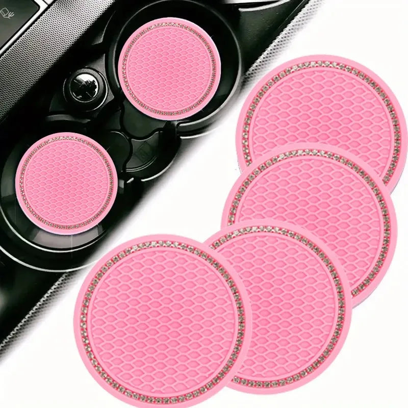 4-Pack Crystal Rhinestone Car Cup Mats Anti-Slip Heat Resistant Easy Clean Car Interior Accessories Cute Car Decorations Peaceful Pleasures Health and Wellness 4pcs 5