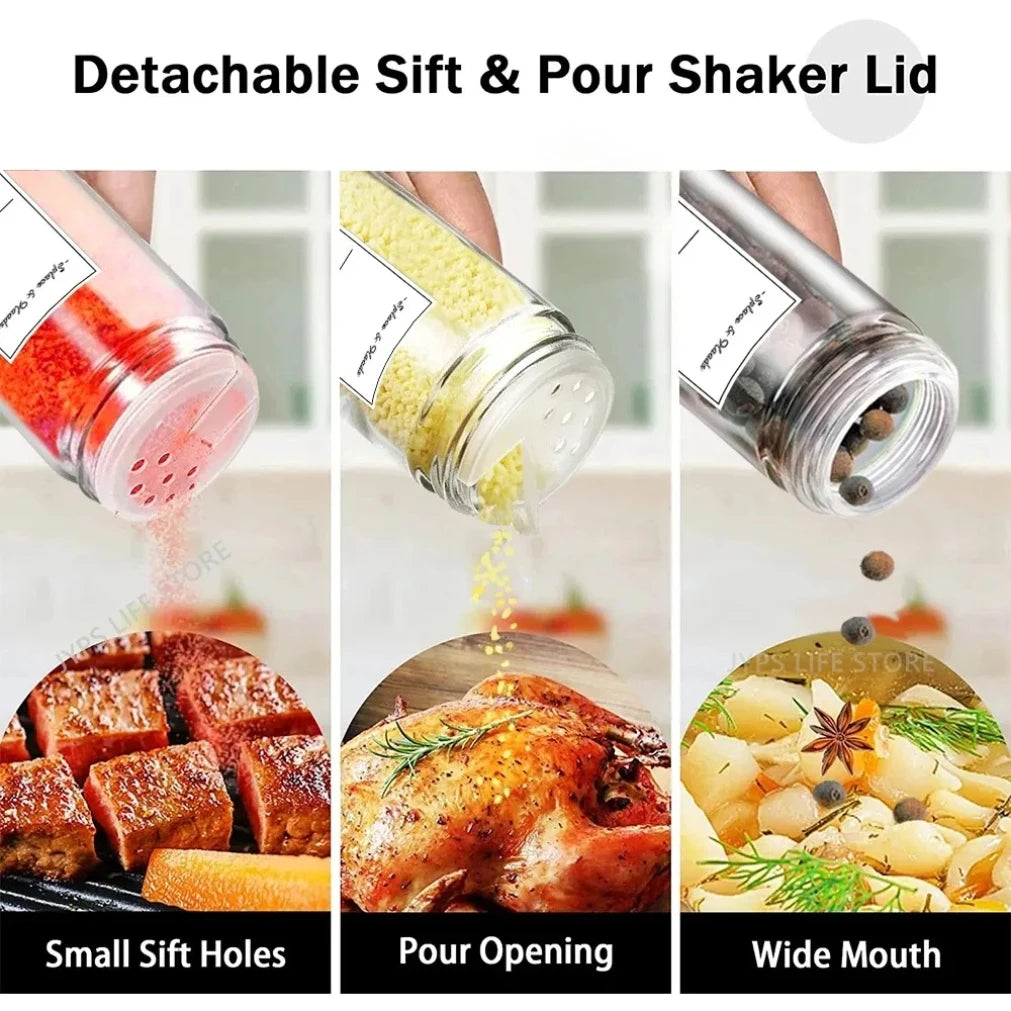 12-Piece Glass Spice Jars with Bamboo Lids, Labels & Funnel