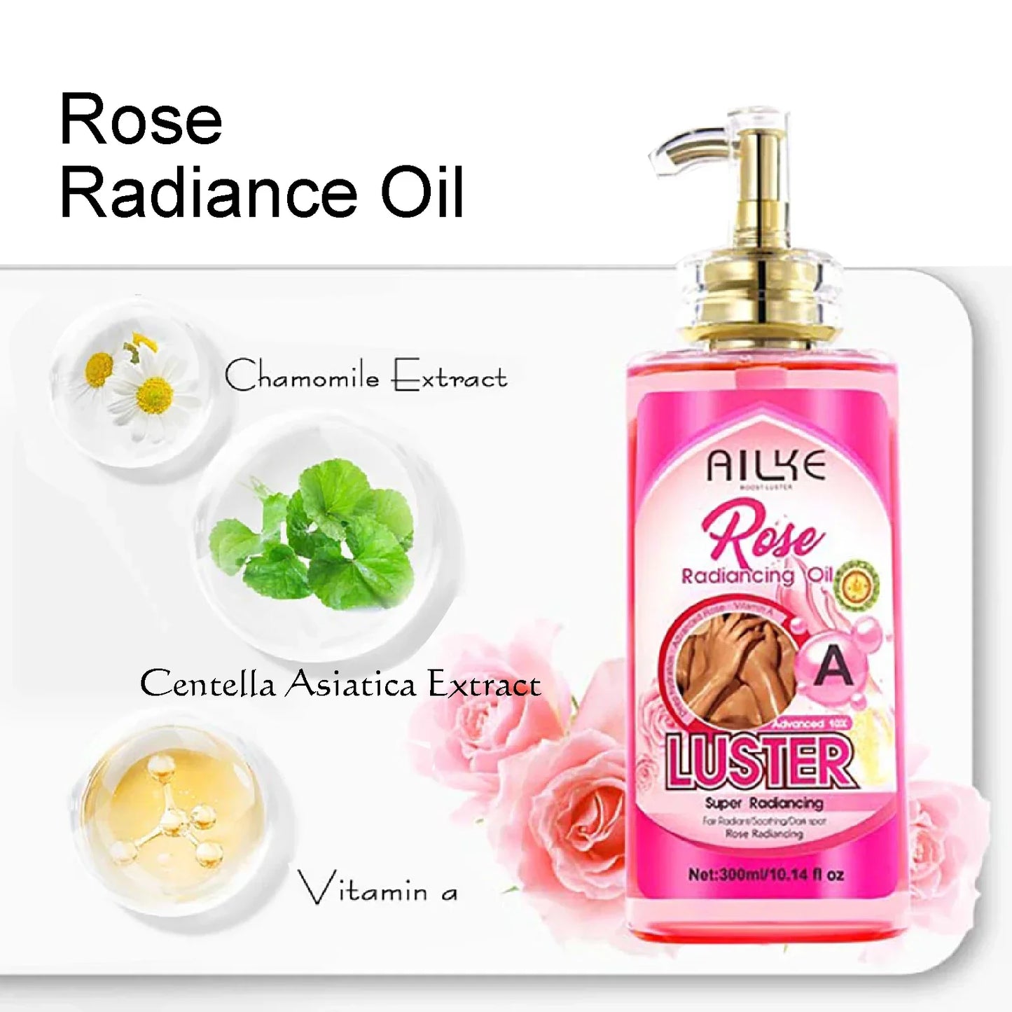 AILKE Skin Glowing Whitening Body Oil – All Skin Types 300ml Peaceful Pleasures Health and Wellness Rose Radiance Oil
