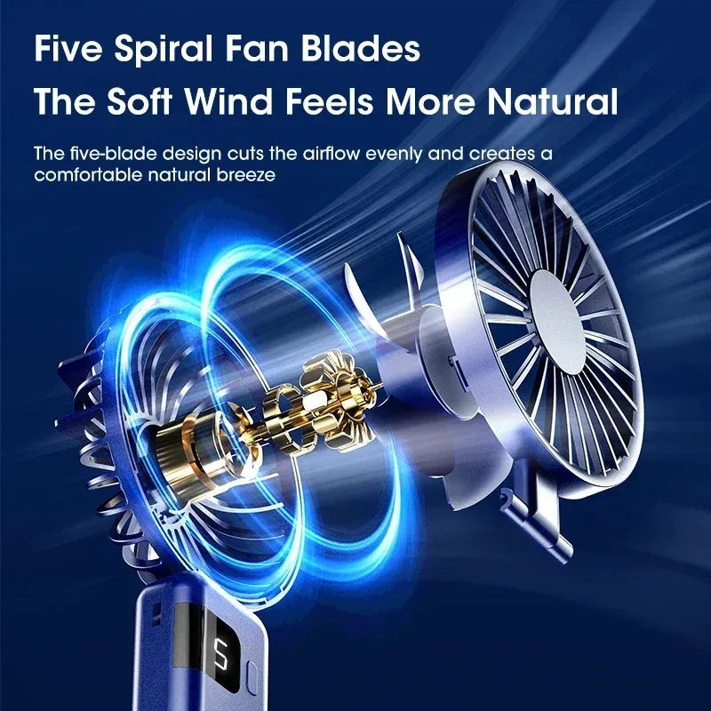 Portable Mini Handheld Fan USB Rechargeable 5 Speed Super Quiet with Hook for Office Outdoor Travel Cooling Peaceful Pleasures Health and Wellness