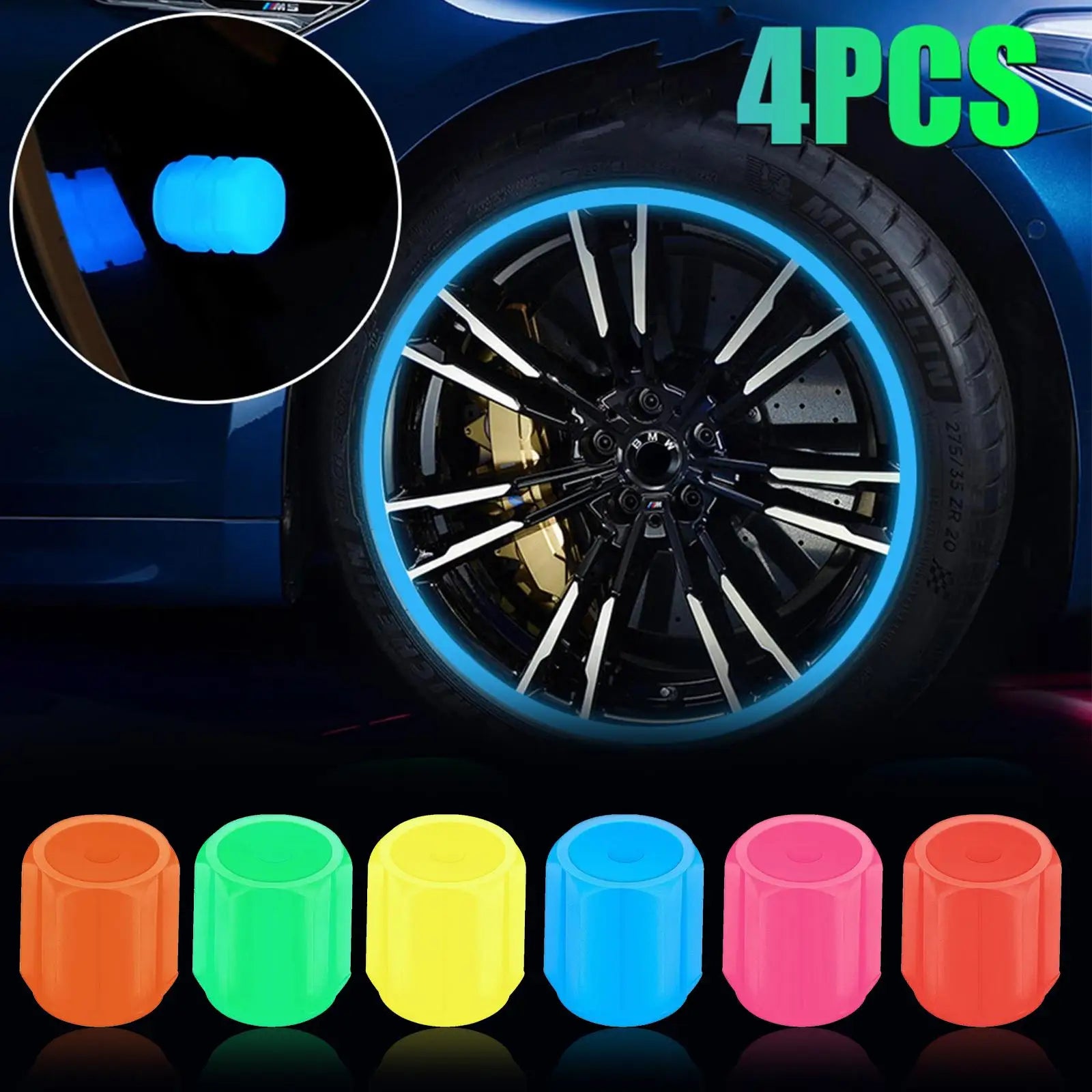 4Pcs 16*12mm Luminous Car Valve Caps Mini Non-slip Air Rim Cover Glow In Dark Accessories Universal Tyre Valve Stem Decor Peaceful Pleasures Health and Wellness