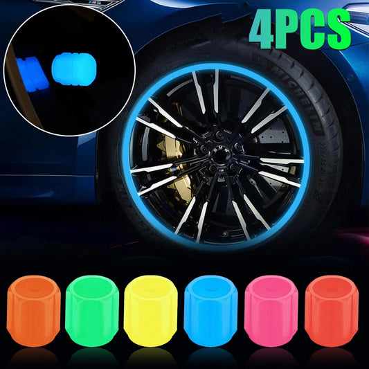 4Pcs 16*12mm Luminous Car Valve Caps Mini Non-slip Air Rim Cover Glow In Dark Accessories Universal Tyre Valve Stem Decor Peaceful Pleasures Health and Wellness