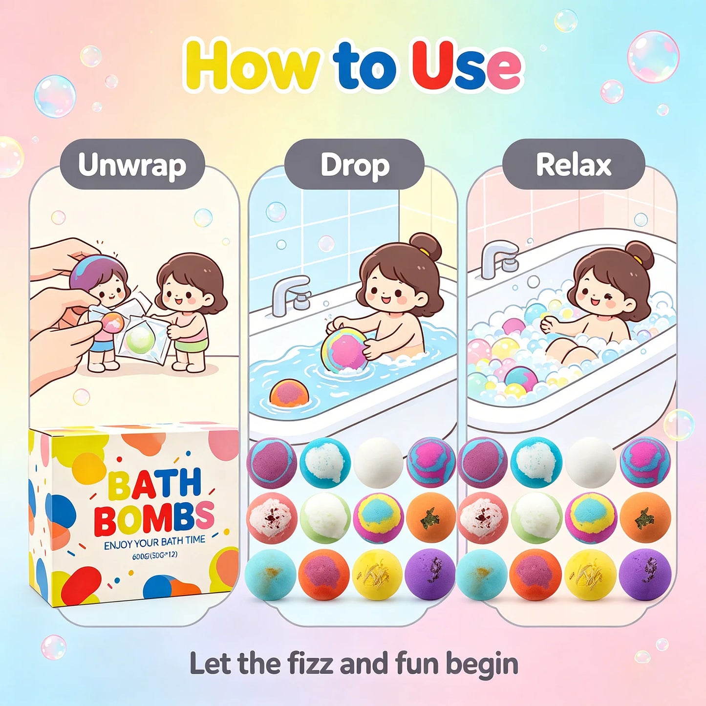 Bath Bombs Set with Surprise Toys – 12 Natural Fizzies for Kids