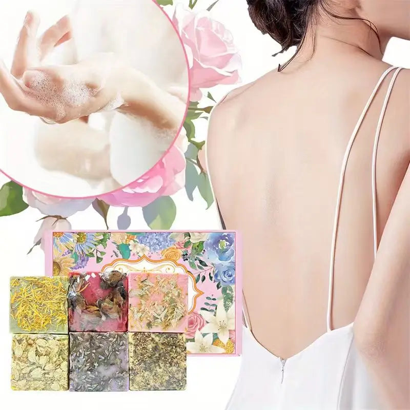 6-Piece Rose Jasmine Lavender Essential Oil Soap Gift Box
