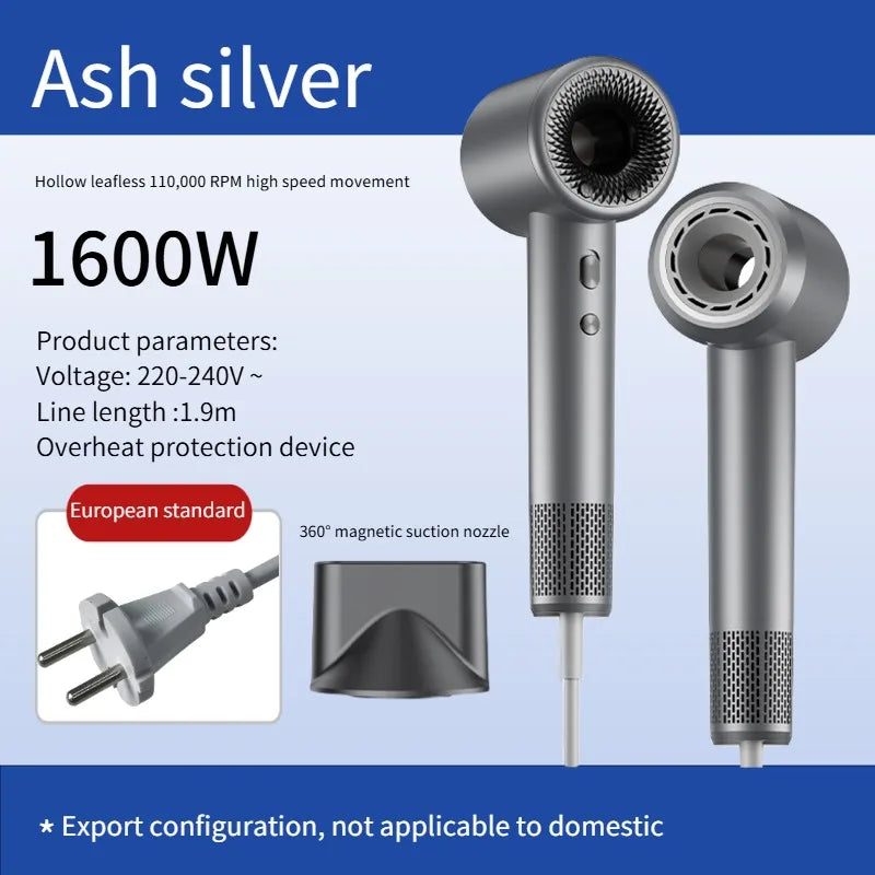 The high-speed hair dryer, a household high-power hair dryer, has a negative ion function to prevent dryness and frizz Peaceful Pleasures Health and Wellness Grey gun color EU