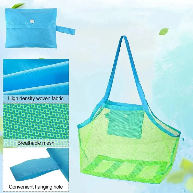 Large Mesh Beach Bag – Sand-Away Foldable Tote for Toys