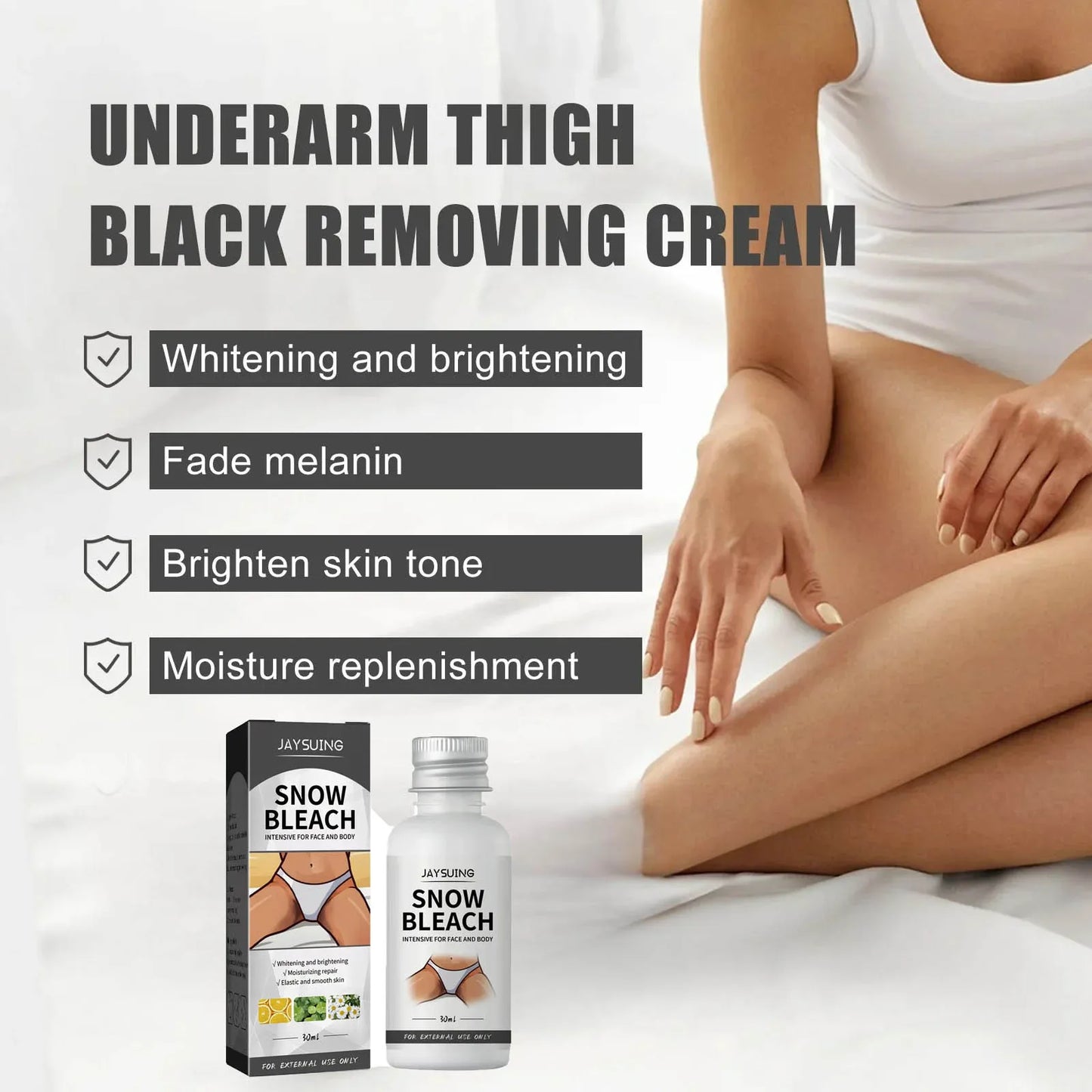 Body Whitening Bleach Cream Brighten Underarm Elbow Knees Joint Removal Intimate Parts Dark Spots Melanin Snow Bleach Cream 30ml Peaceful Pleasures Health and Wellness