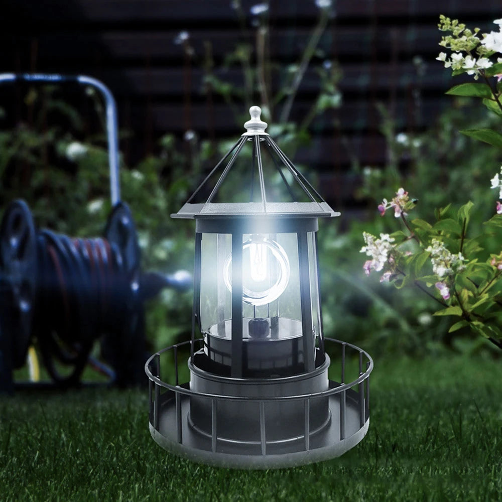 LED Solar Rotating Lighthouse Hardware Iron Electronic Accessories Outdoor Landscape Lights Garden Decoration Peaceful Pleasures Health and Wellness