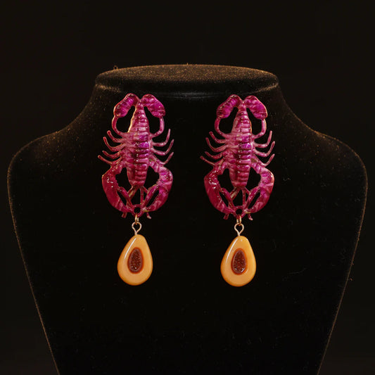 Lobster Drop Earrings – Enamel & Crystal Zircon Ocean Jewelry Drop Earrings Oasis Select A