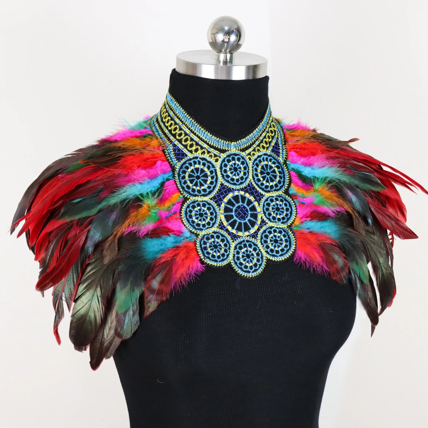 Vintage Punk Goth Feather Collar Shoulder Women Lace Bolero Jacket
