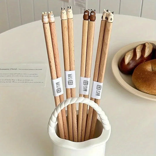 Practical Cute Shiba Bear Rabbit Cats Tableware Beech Wood Chopsticks Practical Wooden Dinnerware Hand Carved Beech Chopsticks Peaceful Pleasures Health and Wellness