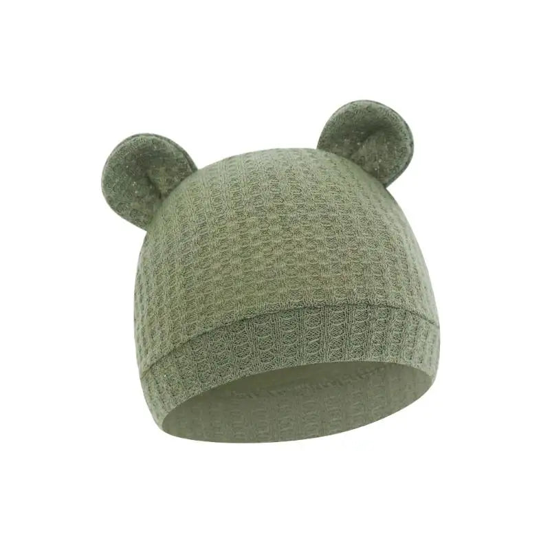 Bear Ear Newborn Baby Hat | Waffle Knit Stretchy Cap 0–24 Months