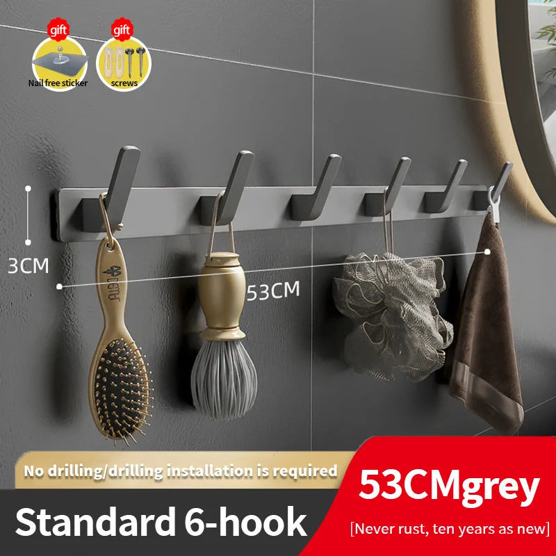 YUNJIEYA 6-Hook Aluminum Wall Rack | Kitchen & Bathroom Hooks