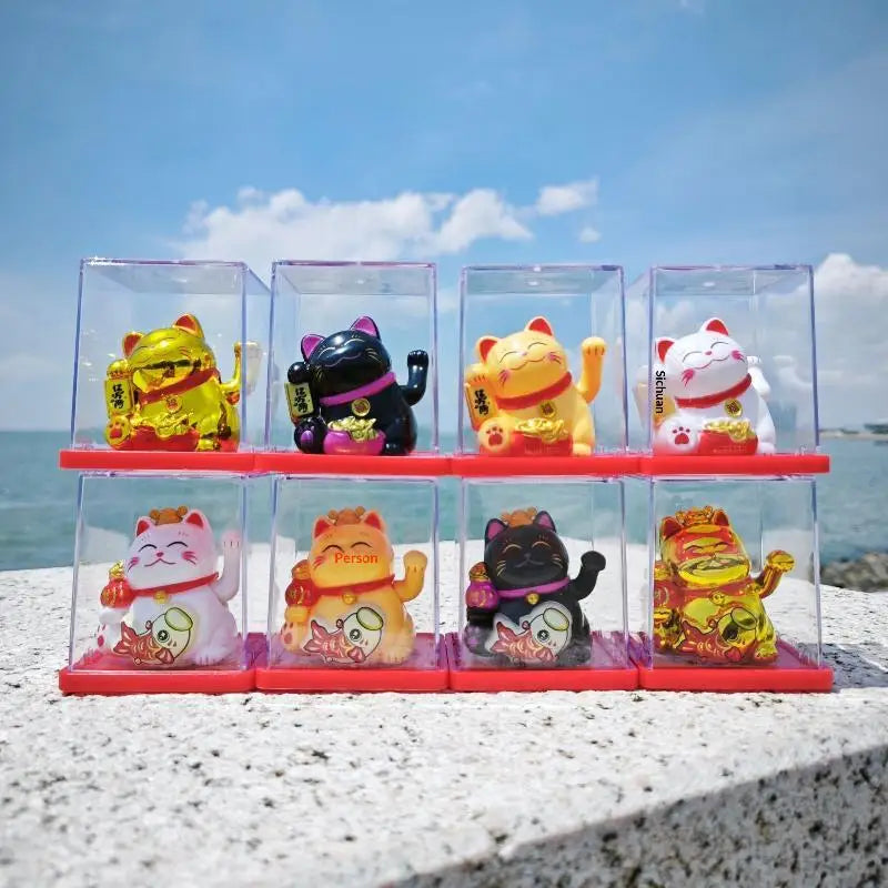 Solar Waving Lucky Cat Ornament | Mini 2" Desk Fortune Décor