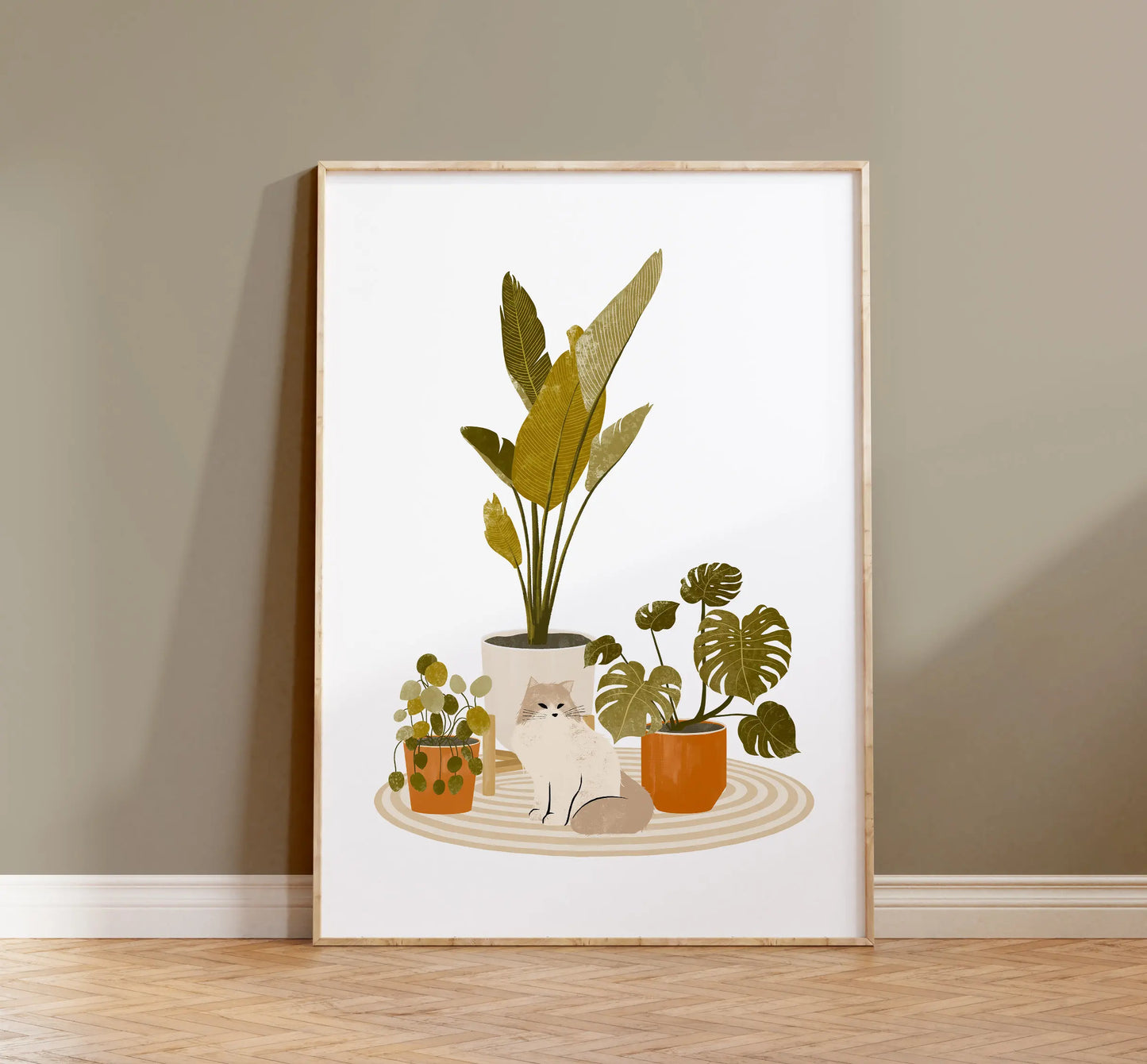 Watercolor Kittens Print Cat and Plant Poster Wall Art Leisurely Cute Kitty Canvas Painting Living Room Bedroom Home Decor Peaceful Pleasures Health and Wellness 07 50x70cm Unframed
