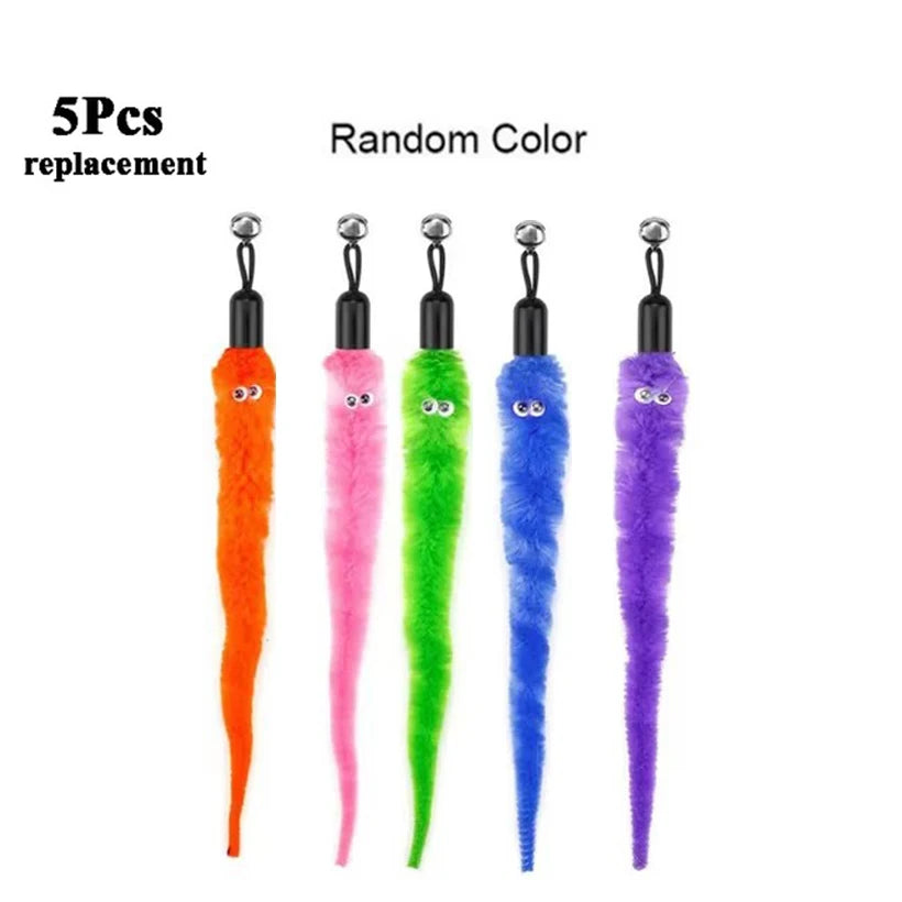 Worm Cat Teaser Toy Replacement Heads – Plush Wand Refills Cat Wand Toy Refill Peaceful Pleasures Health and Wellness 5Pcs Multicolor