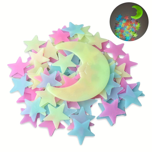 100Pcs Glow in the Dark Star & Moon 3D Wall Stickers – Bedroom Glow Wall Stickers Peaceful Pleasures Health and Wellness 101PCS