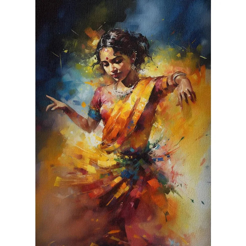 Abstract Indian Woman Rain Dance Canvas Wall Art | Unframed