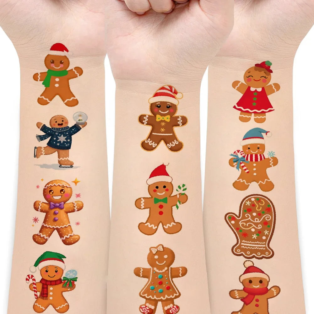54pcs Christmas Gingerbread Temporary Tattoos – Waterproof Stickers
