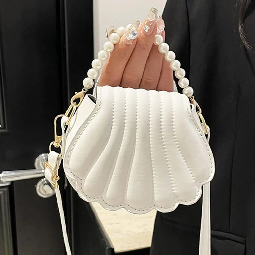 Fashion Shell Shape Crossbody Bag French style Elegant Pearl Chain Handbag PU Leather Shoulder Bag Minimalist Women Hobo Bag Peaceful Pleasures Health and Wellness