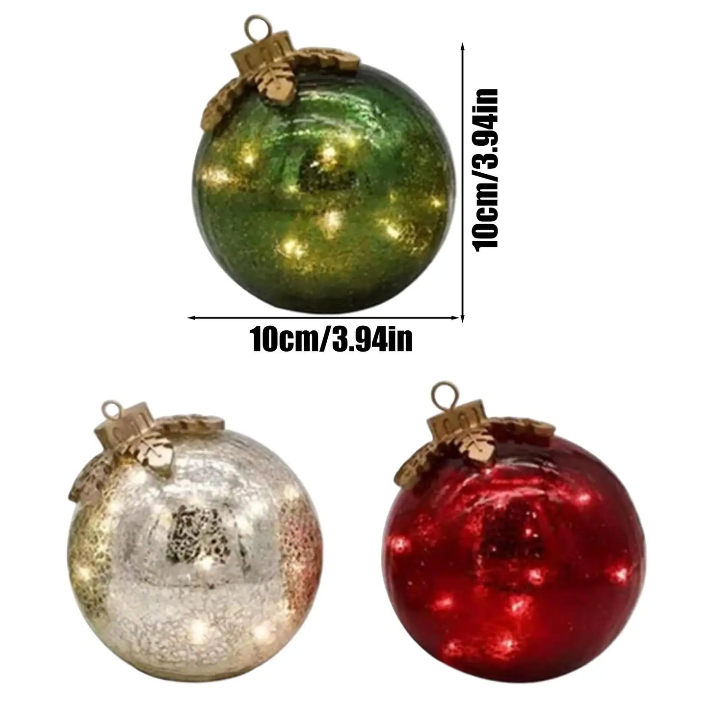 LED Christmas Globe Ornaments Set of 3 | Crackle Ball Table Decor