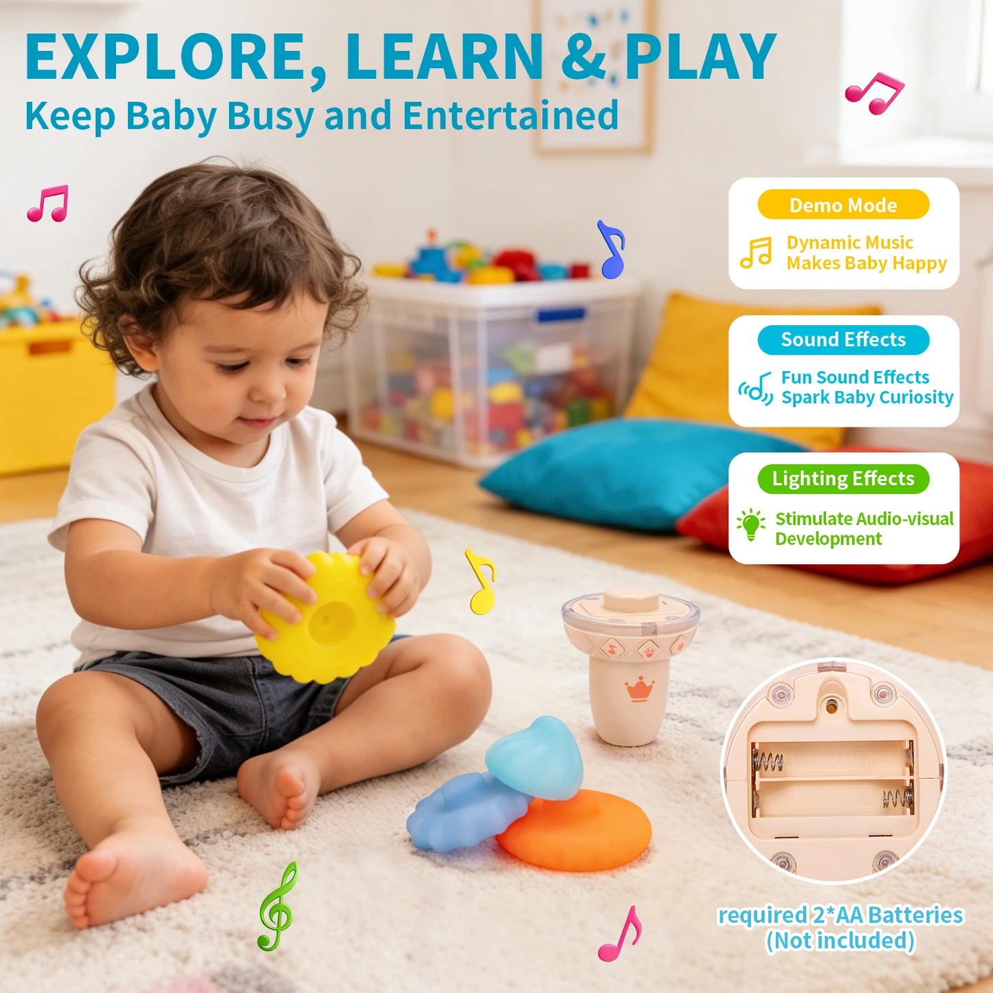 Ice Cream Shape Stacking Puzzle Toys Musical Stack Up Blocks Game